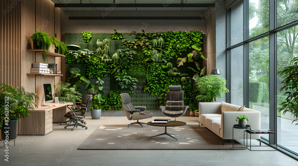 Biophilic Design Office Spaces- office  interiors, Generative Ai