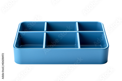 Blue plastic rectangular storage organizer with six compartments. Ideal for keeping small items neatly arranged. Perfect for home and office use.