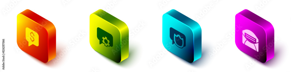 Set Isometric Paid support, Telephone 24 hours, Speech bubble chat and Mail and e-mail icon. Vector Set Isometric Paid support, Telephone 24 hours, Speech bubble chat and Mail and e-mail icon. Vector