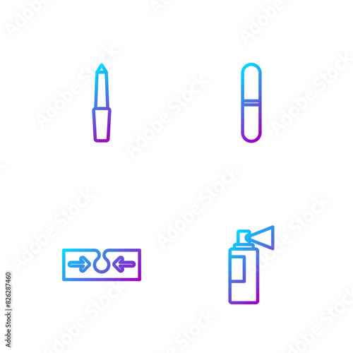 Set line Perfume, Acne, Nail file and . Gradient color icons. Vector