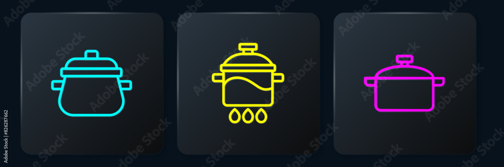 Set line Cooking pot, and . Black square button. Vector Set line Cooking pot, and . Black square button. Vector