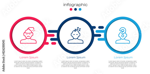 Set line Concussion, headache, Dreams and Human with question mark. Business infographic template. Vector