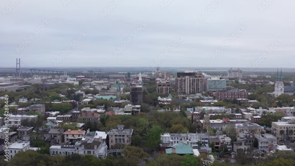 Low reverse pullback aerial shot over Forsyth Park in downtown Savannah, Georgia. 4K Low reverse pullback aerial shot over Forsyth Park in downtown Savannah, Georgia. 4K