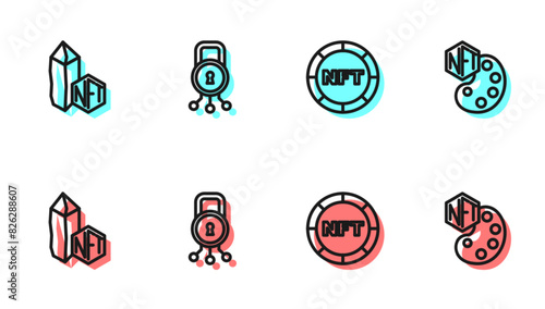Set line NFT Digital crypto art, Cyber security and icon. Vector