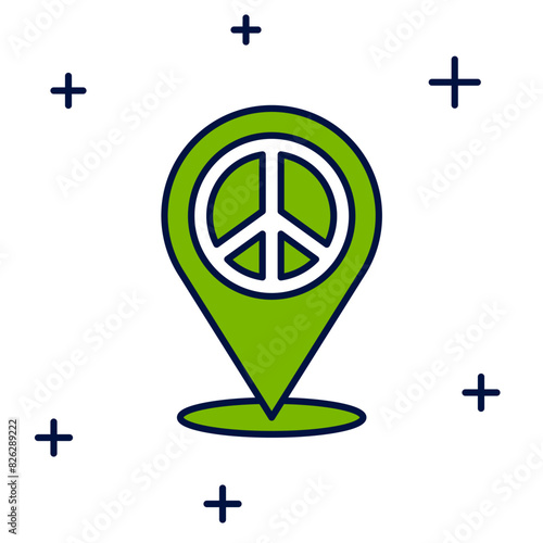Filled outline Location peace icon isolated on white background. Hippie symbol of peace. Vector
