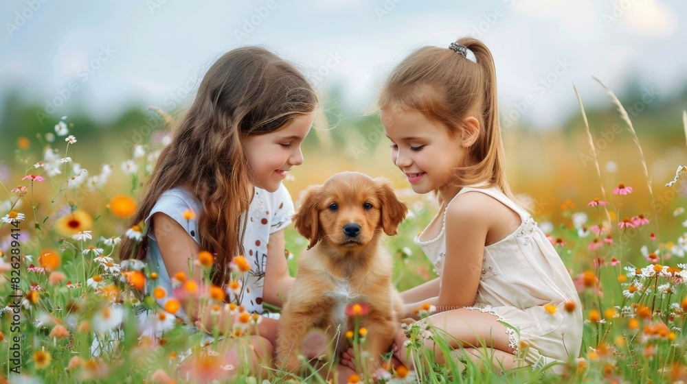 A kid holding a dog in arms in outdoor park A kid holding a dog in arms in outdoor park