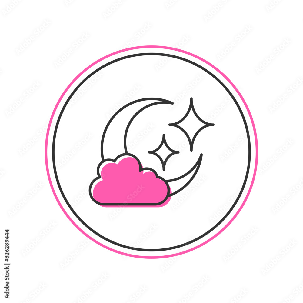 Fototapeta premium Filled outline Cloud with moon icon isolated on white background. Cloudy night sign. Sleep dreams symbol. Night or bed time sign. Vector