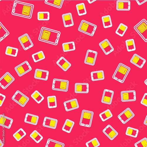 Line Safe icon isolated seamless pattern on red background. The door safe a bank vault with a combination lock. Reliable Data Protection. Vector