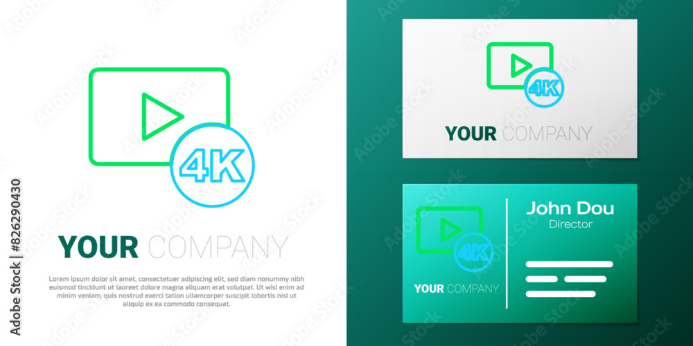 Line Screen tv with 4k Ultra HD video technology icon isolated on white background. Colorful outline concept. Vector