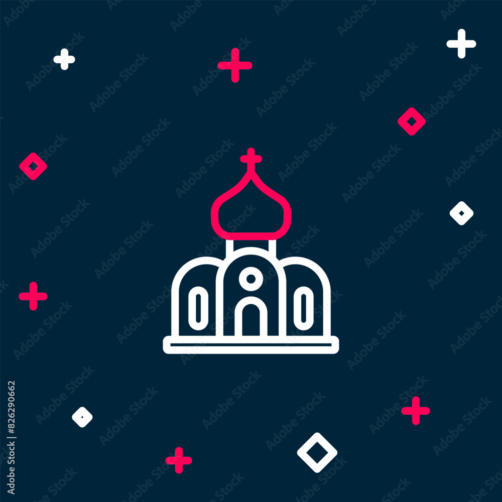Line Church building icon isolated on blue background. Christian Church. Religion of church. Colorful outline concept. Vector Line Church building icon isolated on blue background. Christian Church. Religion of church. Colorful outline concept. Vector