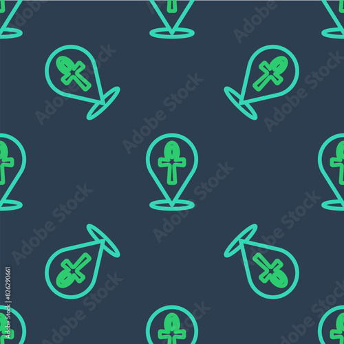 Line Cross ankh icon isolated seamless pattern on blue background. Egyptian word for life or symbol of immortality. Vector
