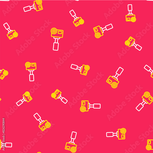 Line Action extreme camera icon isolated seamless pattern on red background. Video camera equipment for filming extreme sports. Vector