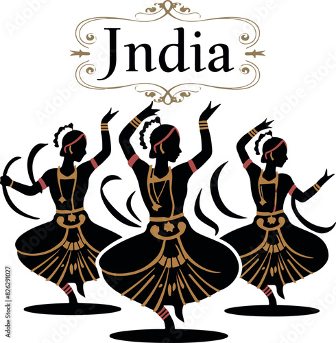 India Traditional Dancers Vector Illustration