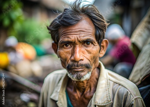 Heartbreaking Image of Elderly Asian Man in Poverty-Stricken Slum