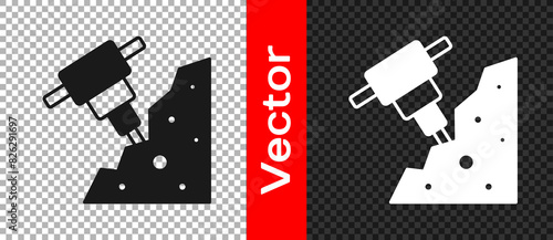Black Construction jackhammer and stone icon isolated on transparent background. Vector
