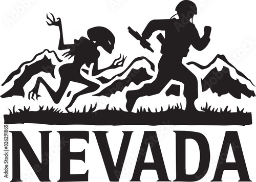 Nevada Alien Chasing Soldier Vector Illustration