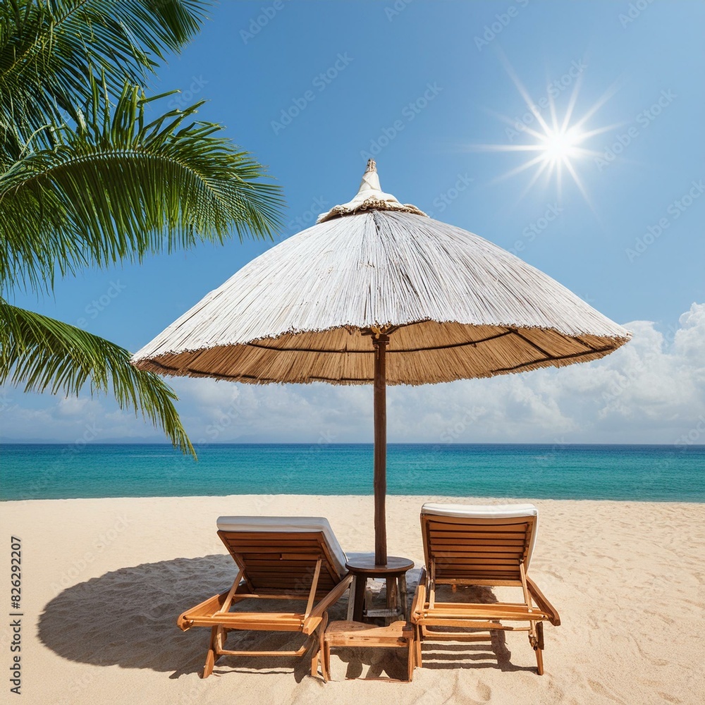 lounge chairs and umbrella on the beach lounge chairs and umbrella on the beach