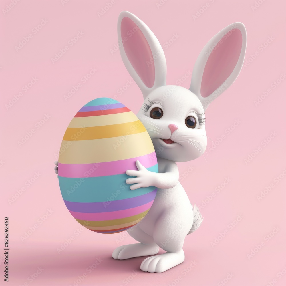 Fototapeta premium Cartoon character of happy rabbit with Easter Eggs. 3D