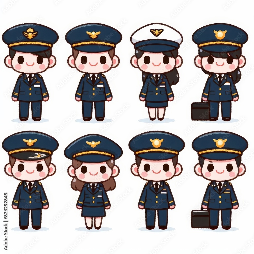 Cute Cartoon Pilots in Uniform Cute Cartoon Pilots in Uniform