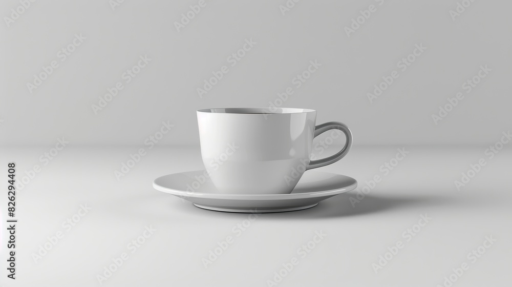 Obraz premium Coffee cup on white table on gray background