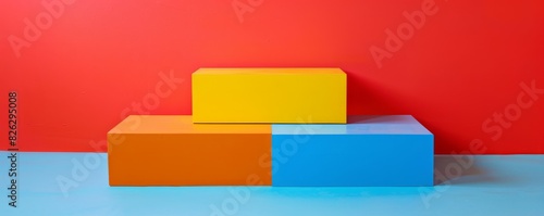 Colorful Slovakian-themed pop art podium with three tiers in a bold abstract design photo