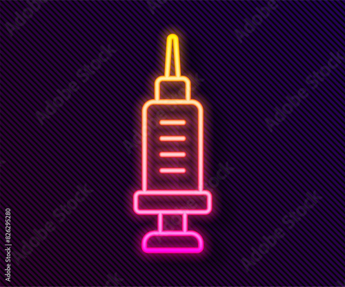 Glowing neon line Addiction to the drug icon isolated on black background. Heroin, narcotic, addiction, illegal. Sick junkie with a syringe and medical pills. Vector