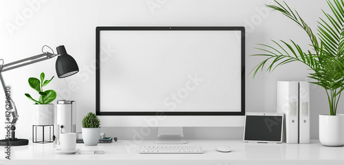 A spotless white frame void of content enhancing the elegance of an office desk.