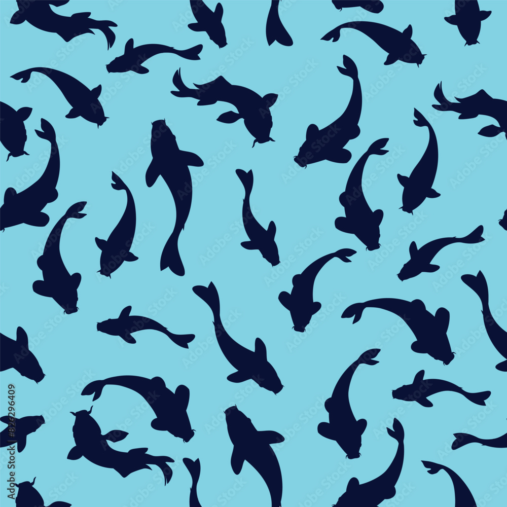 Carp silhouette seamless pattern design. Carp silhouette seamless pattern design.