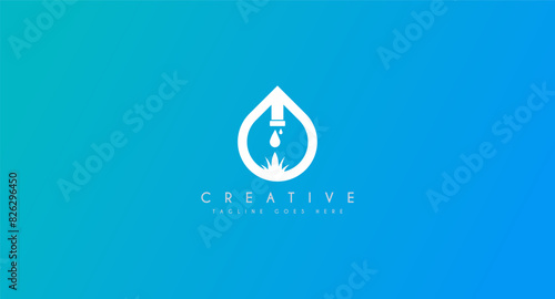 Hydro mulch, hydromulching work, hose and grass, logo design. Landscape design, lawn, landscaping and re vegetation, vector design and illustration