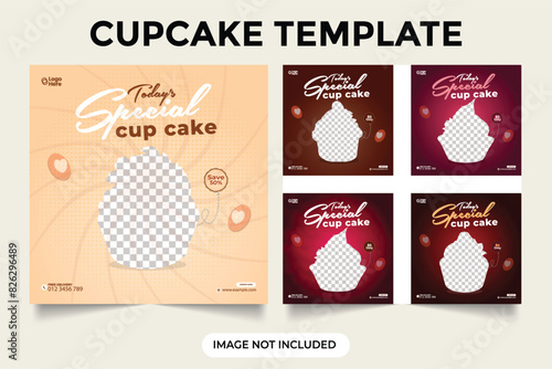 Cupcake bundle social media post. special cupcake bundle social media banner. dessert template with a dark red background and could effect . delicious dessert flyer. instagram banner design template