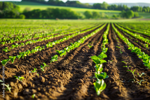 Applying fertilizer to field with small plants