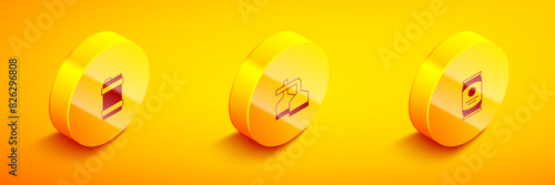 Set Isometric Metal beer keg, Beer brewing process and can icon. Vector
