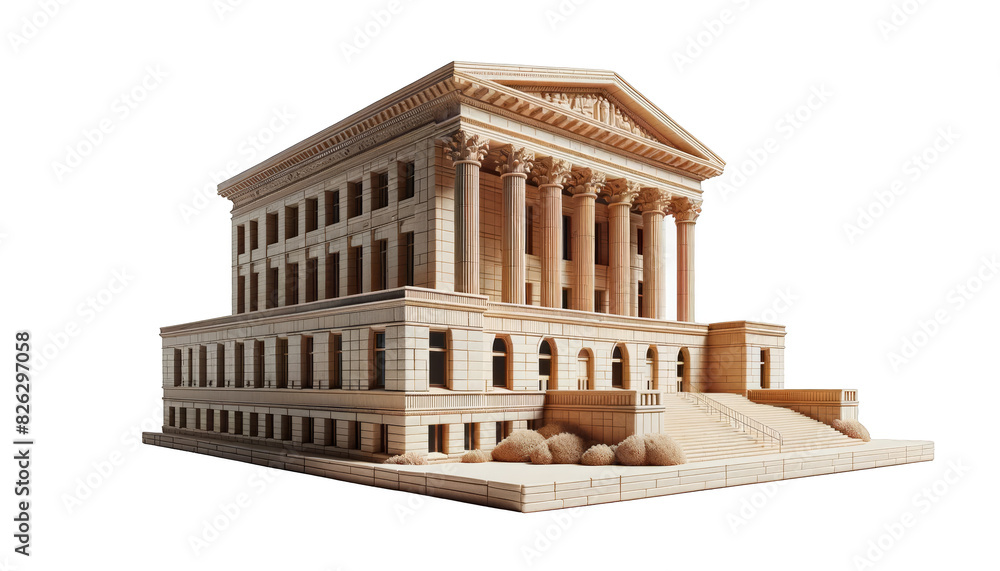 Obraz premium Majestic Courthouse Symbol of Justice and Legal Authority cut out transparent isolated on white background PNG file