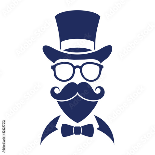 Man Hat Glasses Mustaches Tie Bow Black Vector Logo Gentleman Logo Hat And Bow Logo