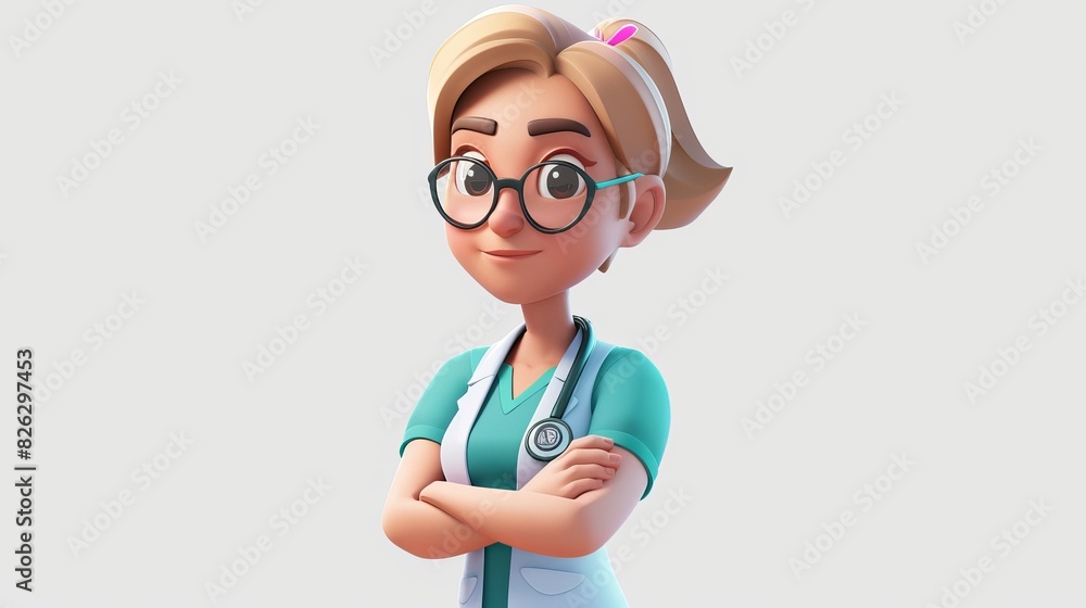 A smiling doctor stands with crossed arms, isolated on white and transparent background, created by AI A smiling doctor stands with crossed arms, isolated on white and transparent background, created by AI