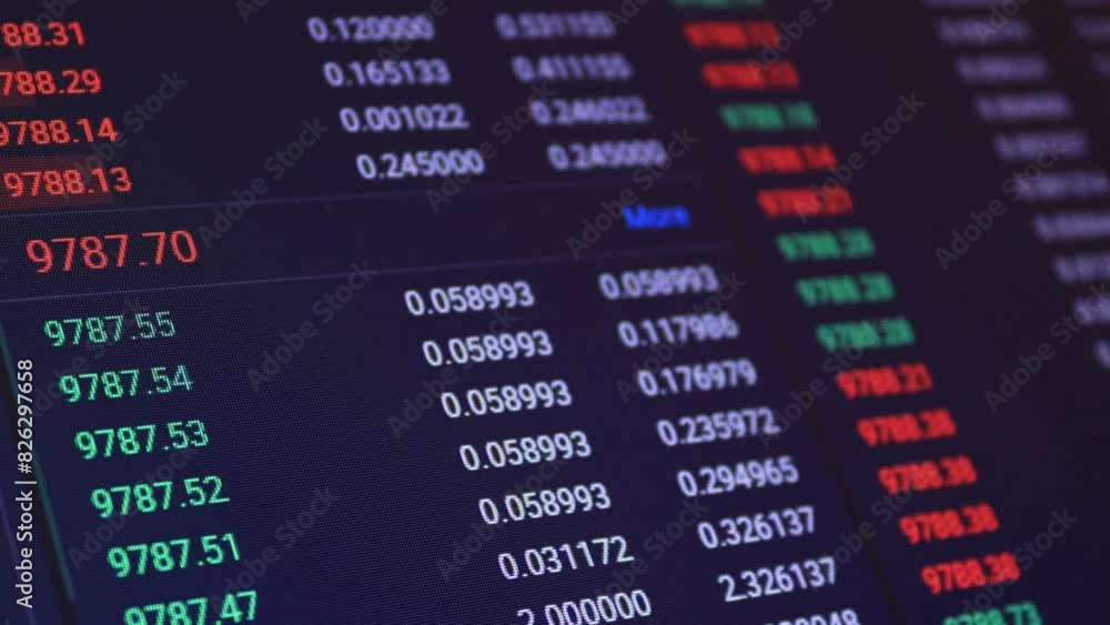 Rapid change of stock market with Exchange and bid, offer, volume on screen display Rapid change of stock market with Exchange and bid, offer, volume on screen display