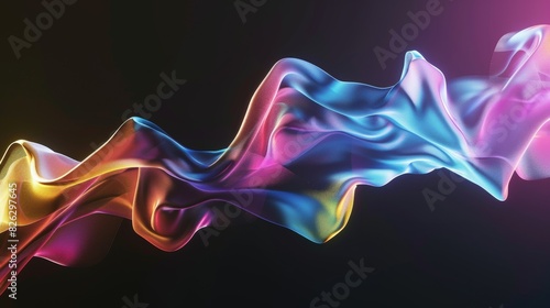 A vibrant rainbow colored wave is gracefully flowing through the darkness