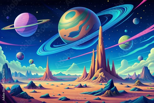alien planet with planets in universe illustration