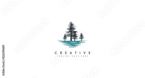 pine evergreen fir hemlock spruce conifer cedar coniferous cypress larch pinus trees silhouette logo design