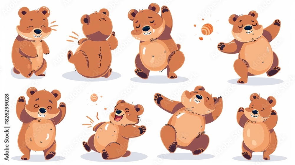 This cartoon clip shows a brown bear with a teddy. He is sleeping or dancing. A wild forest mammal is eating honey. This modern graphic shows grizzly bears doing various activities.