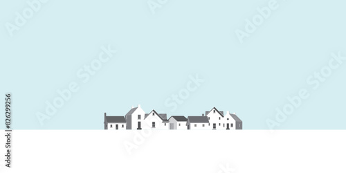 Various houses landscape minimal geometric shape flat design illustrated have blank space.