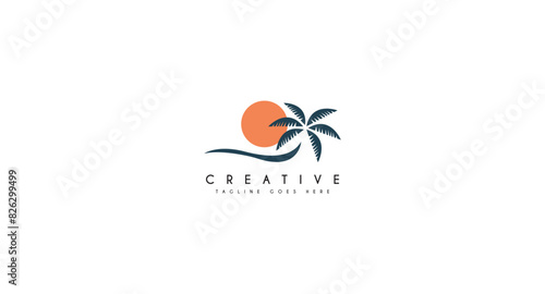 Palm Tree Beach Silhouette for Hotel Restaurant Vacation Holiday Travel logo design