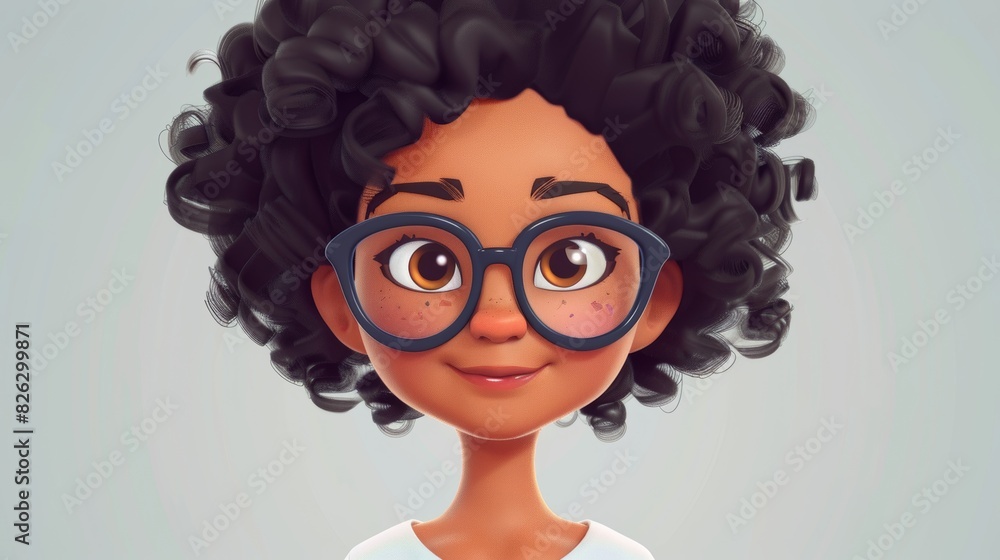 Cartoon kid with afro hair and black eyes. AI-generated image.