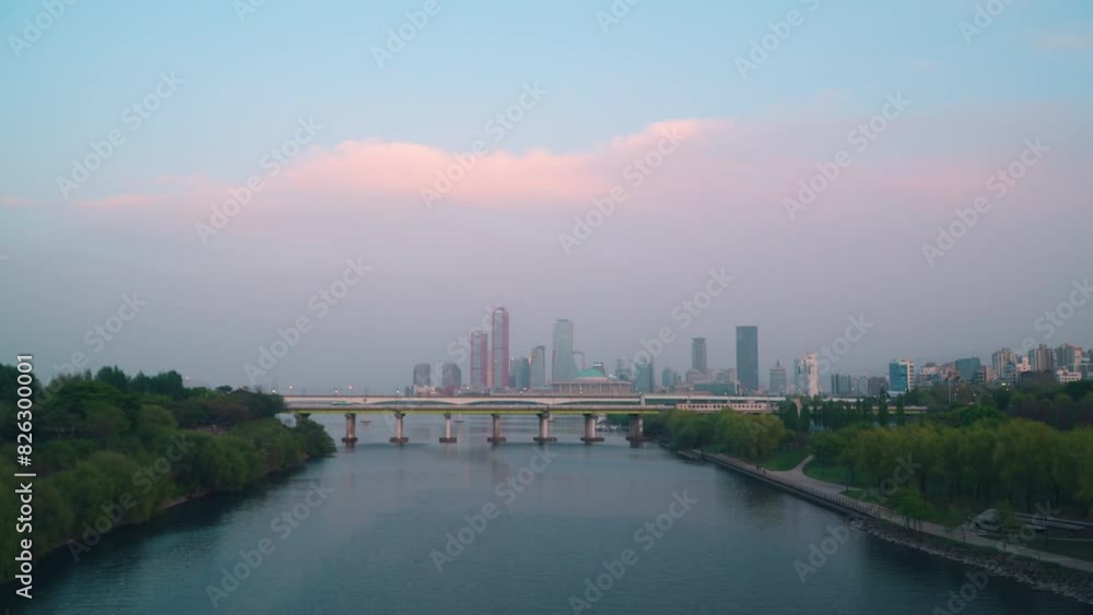 Yanghwa Bridge Spanning Han River In Yeongdeungpo, Seoul, South Korea. wide shot