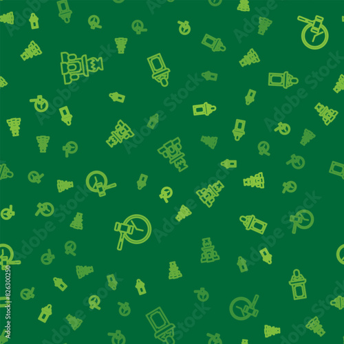 Set line Auction ancient vase, hammer and auctioneer sells on seamless pattern. Vector