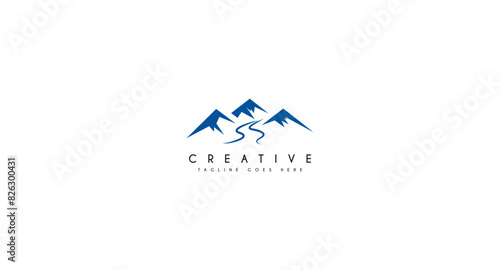 Minimalist Landscape Hills, Mountain Peaks River Creek Simple logo design Vector