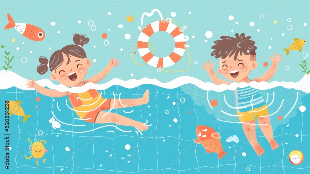 Vector illustration of summer fun swimming Vector illustration of summer fun swimming