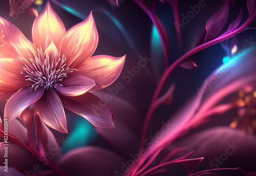 Beautiful fantasy wallpaper with botanical flower background 