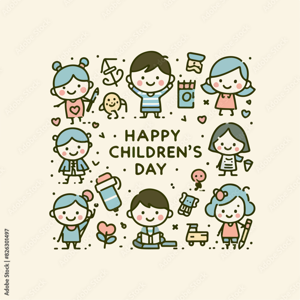 Happy children's day background poster with happy kids vector illustration