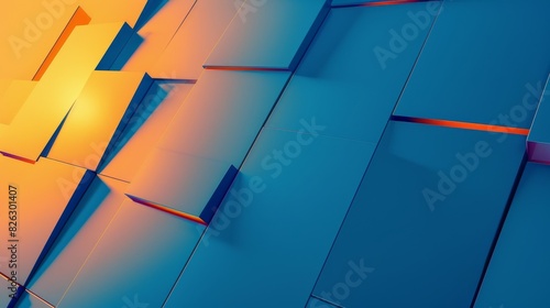a background for a technologic photo wallpaper of a company, mostly in blue with a little touch of orange, modern, ultra realist, minimaliste, gradient photo